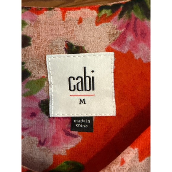 Cabi Womens Orange Floral Cold Shoulder Ruffle V Neck Blouse Top‎ Size M - Picture 2 of 2